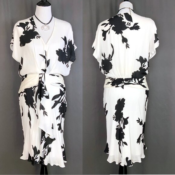 Joie Ashleena Silk Floral Dress In White And Black Size 12 - Picture 2 of 16